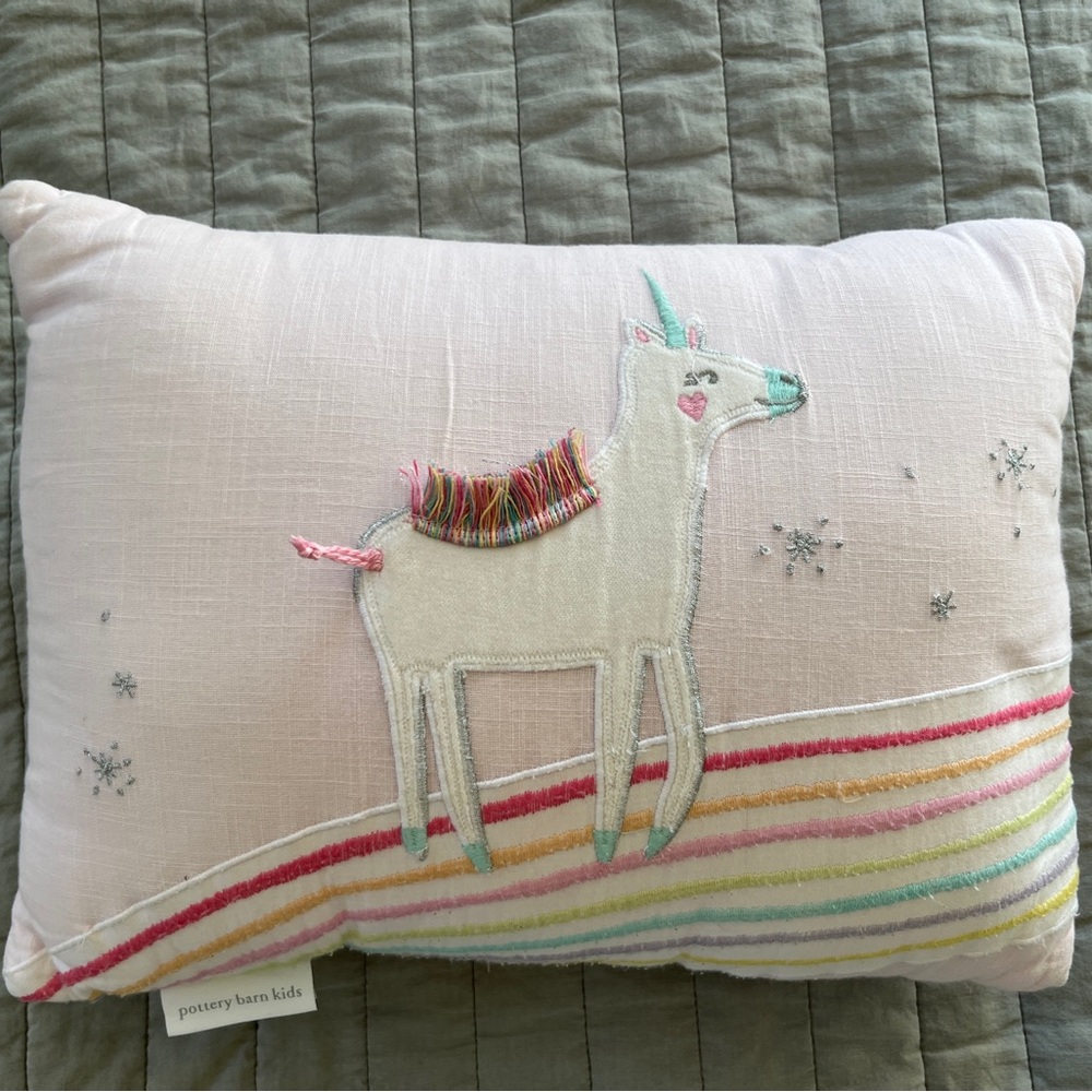 Pottery Barn Kids Pastel Rainbow Stripe Unicorn Pillow - Pink & Multicolor